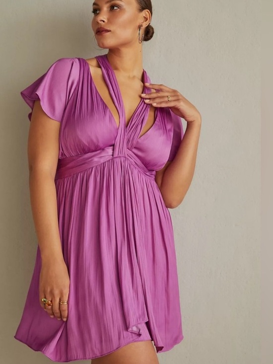Anthropologie Dresses & Skirts - ANTHROPOLOGIE V-Neck Vibrant‎ Mini Cocktail Dress Lilac Size 12